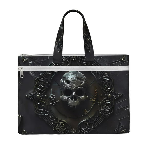 Gaeub Ornate Dark Skull Book Print Canvas Tote File Bag,Laptop Tote Bag,Zipper File Bag,Canvas 15 Inch Handbag Purse for Office Travel