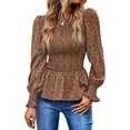 thumbnail image 1 of Túnica de las mujeres Top Casual Puff Manga Larga Plisada Llamarada Blusa Camiseta con Puño Smocked, 1 of 7