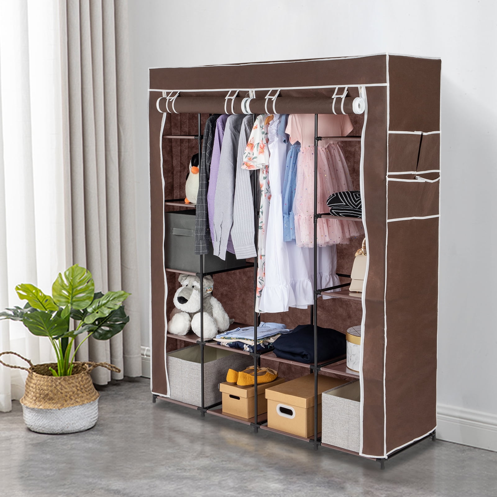 Kepooman Non-Woven Fabric 14-Shelf Hanging Shoe Organizer for Closet Organizers and Storage Shelves Hat Rack for Closet for Shoes, Caps, Scarves, Folded Clothes and Toys, Drak Brown Kepooman Non-Woven Fabric 14-Shelf Hanging Shoe Organizer for Closet Organizers and Storage Shelves Hat Rack for Closet for Shoes, Caps, Scarves, Folded Clothes and Toys, Drak Brown