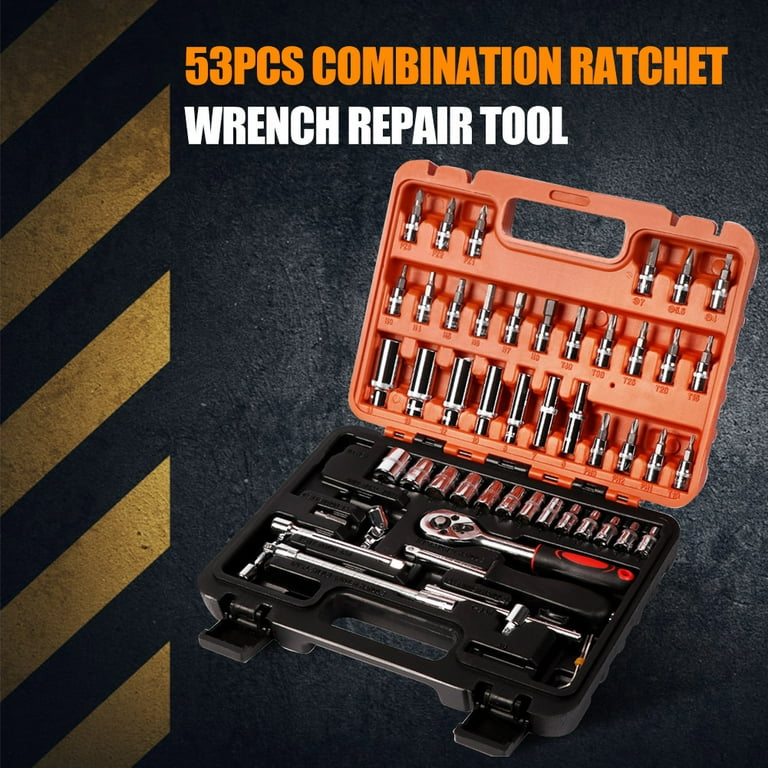 53Pcs Hand Tool Set Mechanics Kit 1/4 Ratchet Wrench Socket Auto Car  Repairing