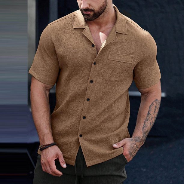pstuiky camisetas para hombre, Camisas de manga corta con cuello vuelto y botones sueltos informales de color sólido para hombre camisas casuales para hombre xxl