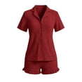thumbnail image 6 of Maqroz Womens Two Piece Pajama Sets Short Sleeve Button Down Shirts Ruffled Hem Shorts Casual Matching Outfits Cozy Solid Nightwear for Daily Nights, 6 of 6