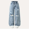 thumbnail image 2 of Afdoent Pants For Kids Girls Loose Fit Distressed Wide Leg Casual Trousers For Girls With Unique Asymmetrical Design Comfortable Everyday Wear 8-9 Years, 2 of 9