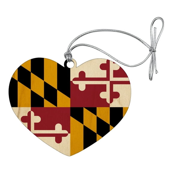 Maryland State Flag Heart Love Wood Christmas Tree Holiday Ornament