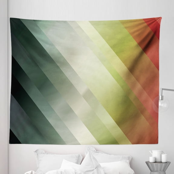 Abstract Tapestry, Modern Futuristic Effect Diagonal Rectangles Sci-Fi Concept Pattern, Fabric Wall Hanging Decor for Bedroom Living Room Dorm, 5 Sizes, Grey Teal Green Pale Rust, by Ambesonne
