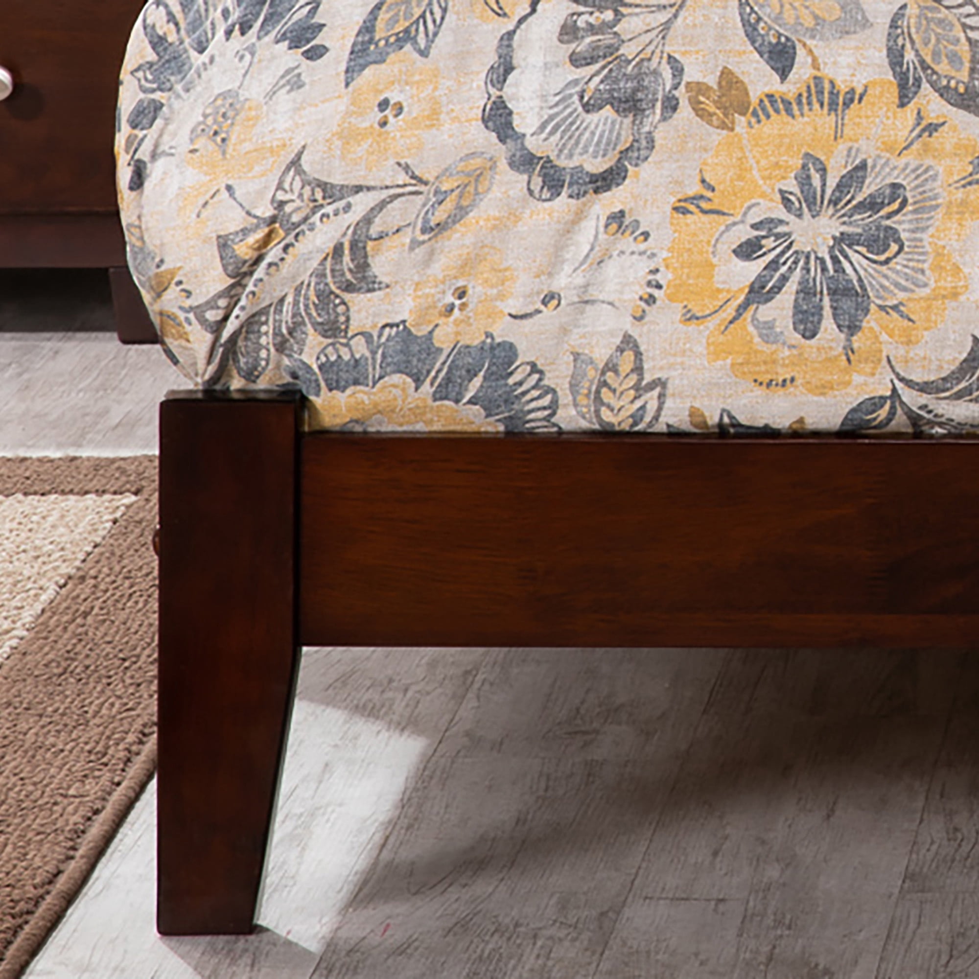AFI Orlando Full Low Profile Wood Platform Bed Frame with Panel Headboard, Walnut