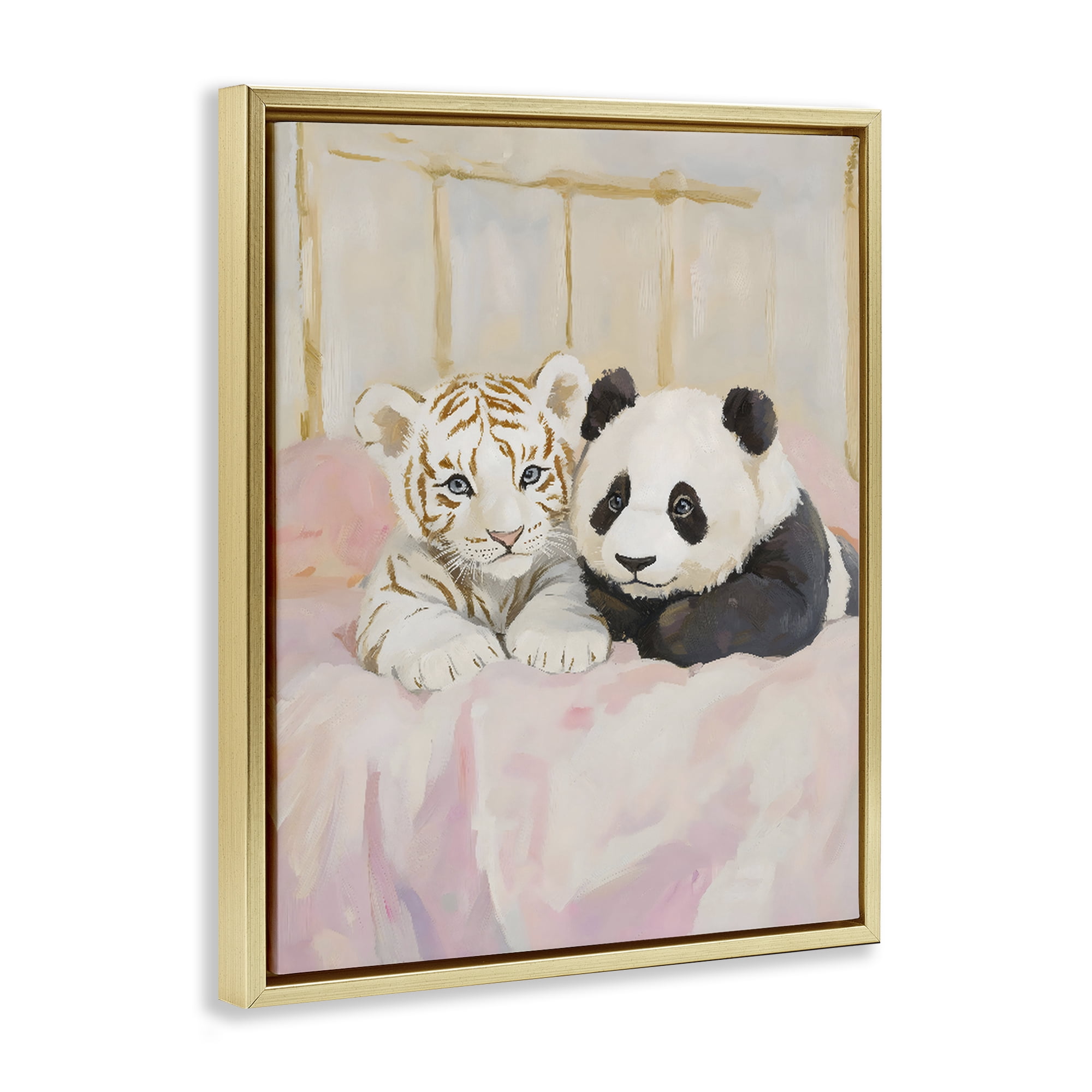 Stupell Industries Baby Panda & Tiger Cuddles Gold Framed Floater Canvas Wall Art, design by The Prints Vibe