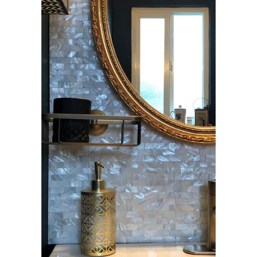 Art3d White Opal Subway Pattern Seamless 12 in. x 12 in. Mother of Pearl Tile (1-Pack)
