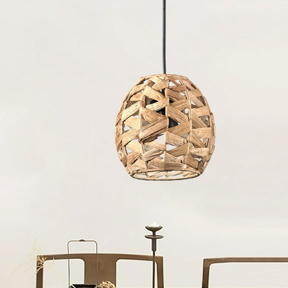 WRITWAA Khaki Rustic Woven Lampshade Straw Decorative Pendant Light Cover