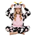 thumbnail image 3 of Ruyang Kids Plush Cow Hooded Jumpsuit Flannel Animal Role Play Dress Up Bodysuits Boys Girls Holiday Theme Party Outfit, 3 of 6