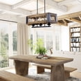 thumbnail image 4 of LNC 3-Lights Farmhouse Distressed Brown Wood Clear Glass Linear Chandelier, 4 of 10