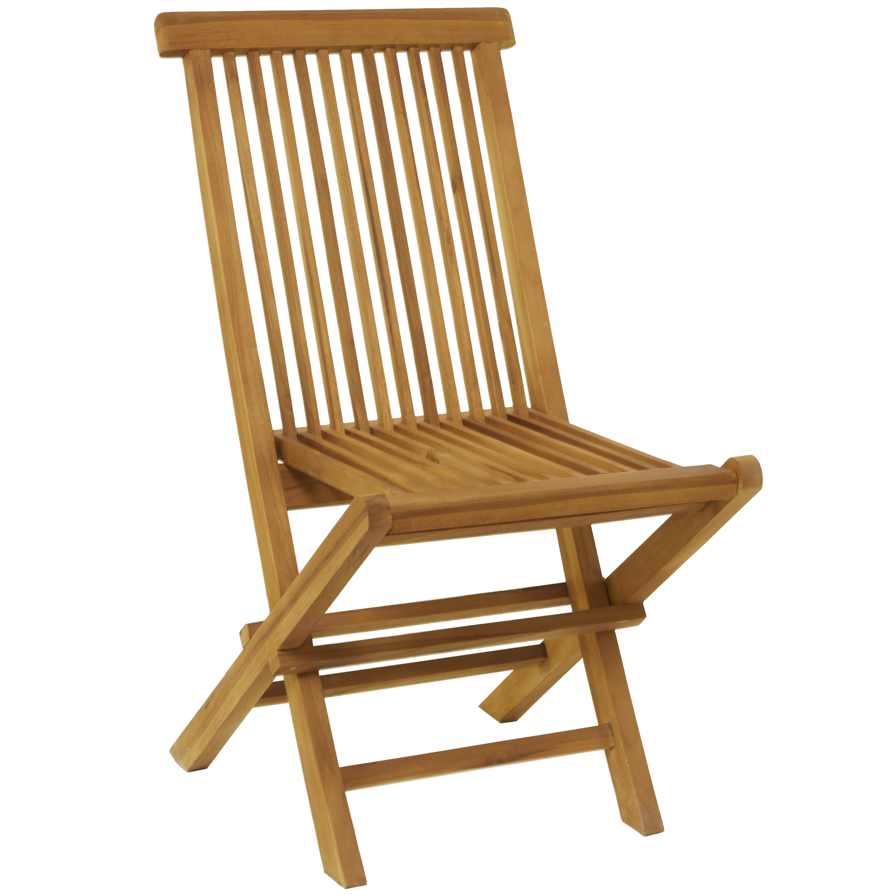 DecMode Folding Outdoor Dining Chair Teak Wood Set of 2 Brown