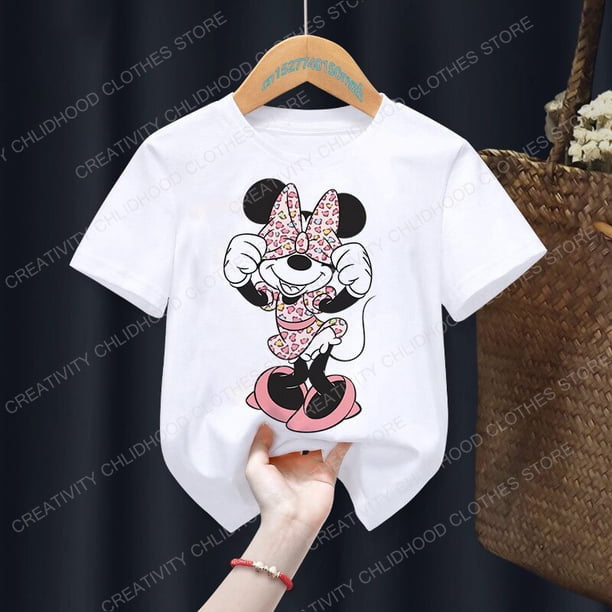 Minnie Children T-shirt Kawaii Disney T Shirt Floral Mickey Mouse Anime Cartoon Casual Clothes Kid Girl Boy Short Sleeve Top Tee12T Gao Jinjia LED