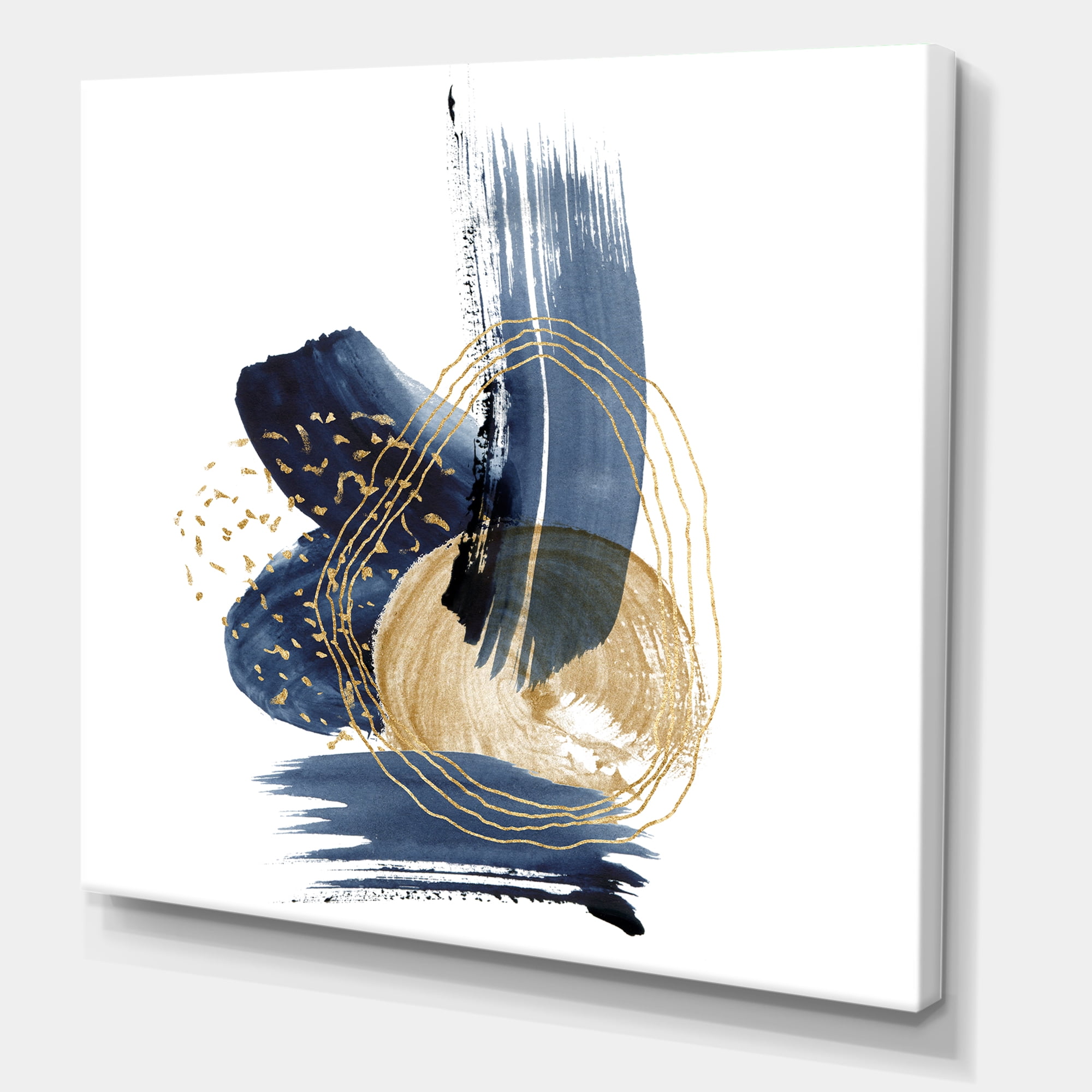 Designart ' Gold Strokes and Landscape of Dark Blue Mountains II ' Modern Canvas Wall Art Print
