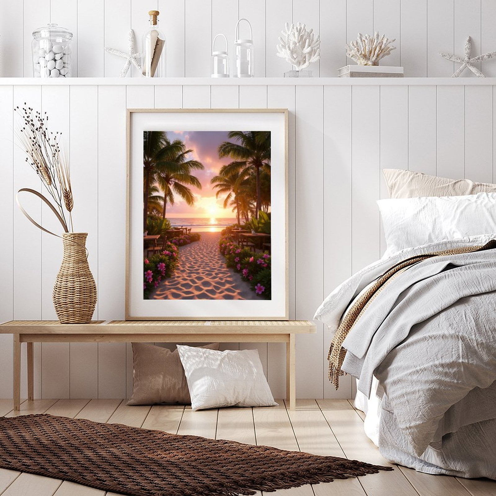 Diamond Art Kit for Adults, Sunset Beach Path Palm Trees Diamond Painting for Adults Beginners, DIY Diamond Art Painting Kits, 5D Diamond Painting Crafts for Home Decor 12x16 Frameless