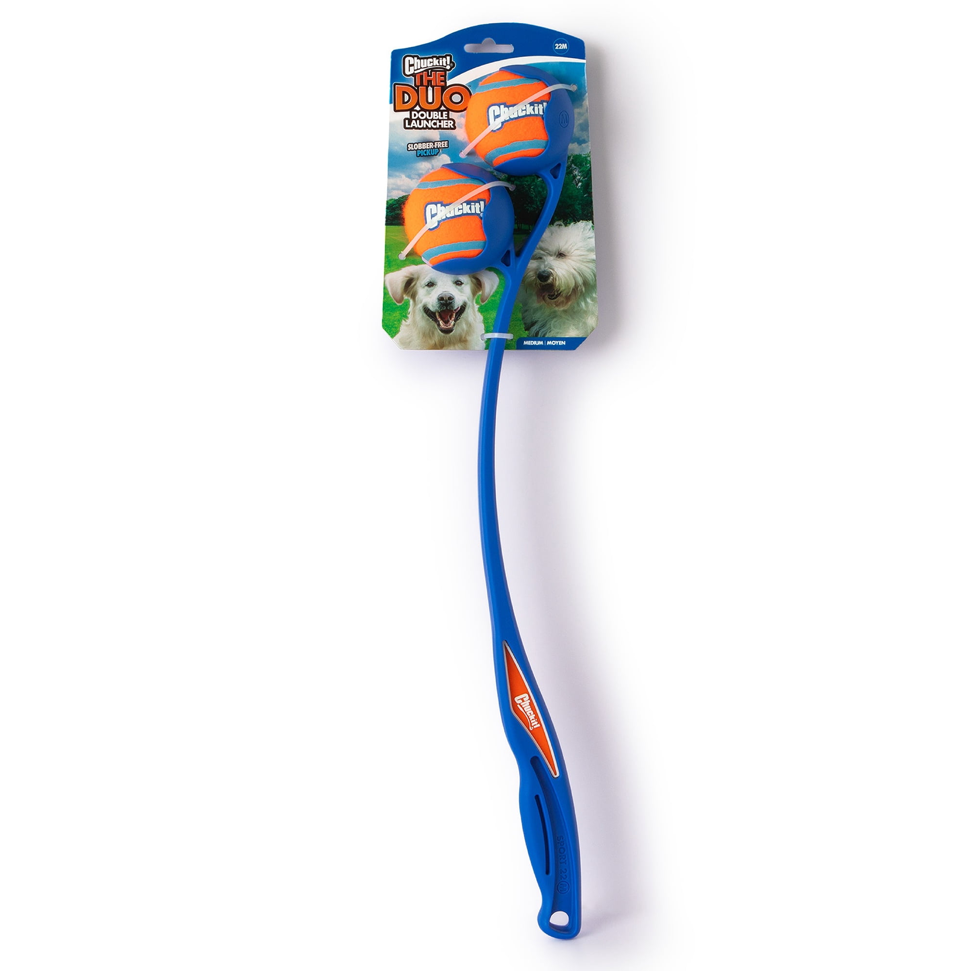 Chuckit! Duo 22M Double Dog Ball Launcher Fetch Toy for Dogs, 22" Length, Compatible with Medium 2.5" Balls (2 Balls Included)