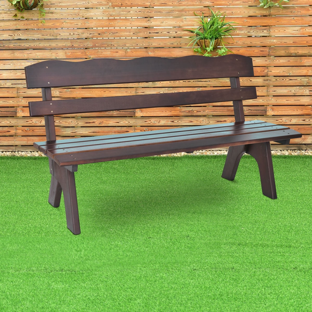Costway 5ft 3 Seats Outdoor Garden Bench Chair Wood Frame Yard Deck Furniture Brown Costway 5ft 3 Seats Outdoor Garden Bench Chair Wood Frame Yard Deck Furniture Brown