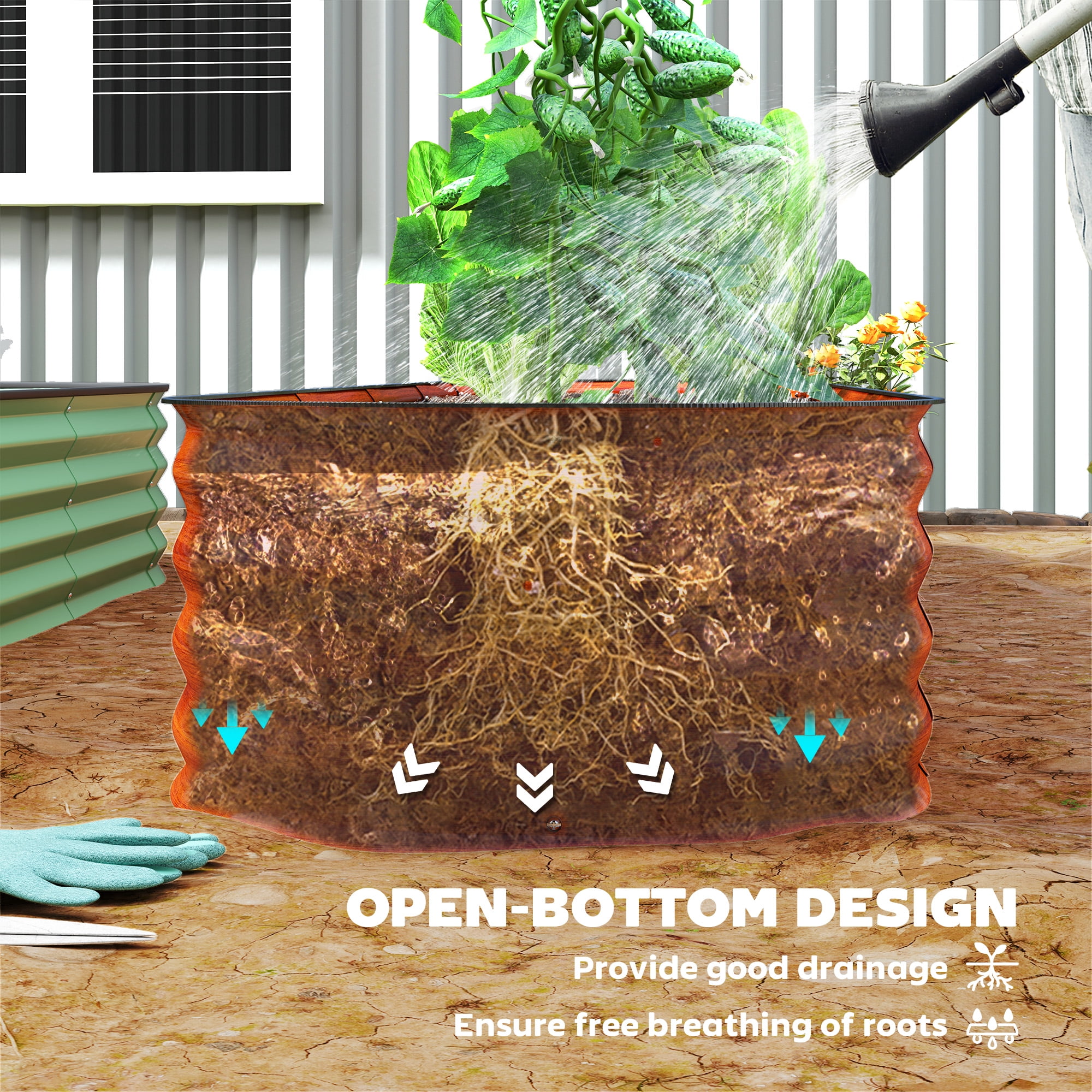Planter Box with Safety Edging, Metal Galvanized Raised Garden Bed Kit