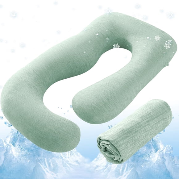 Funda de Almohada de Embarazo Refrescante Sasttie 145 cm en Forma de U Verde