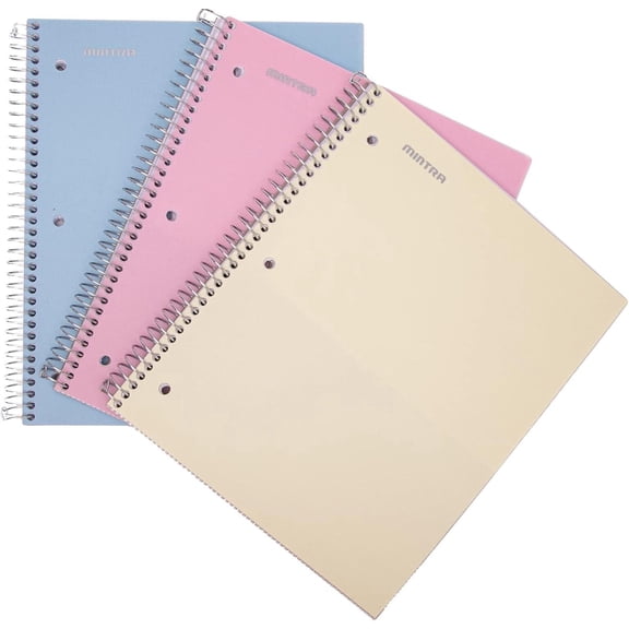 Mintra Spiral Notebook - 2 Subject (Arctic, Pink, Sun Yellow) - Letter Size, 3PK