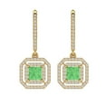 thumbnail image 3 of 2.8174 ct Lever-Back Drop Dangle Earrings for Women | 5.5mm Princess Cut Simulated Green Diamond | 14K Yellow Gold, 3 of 5