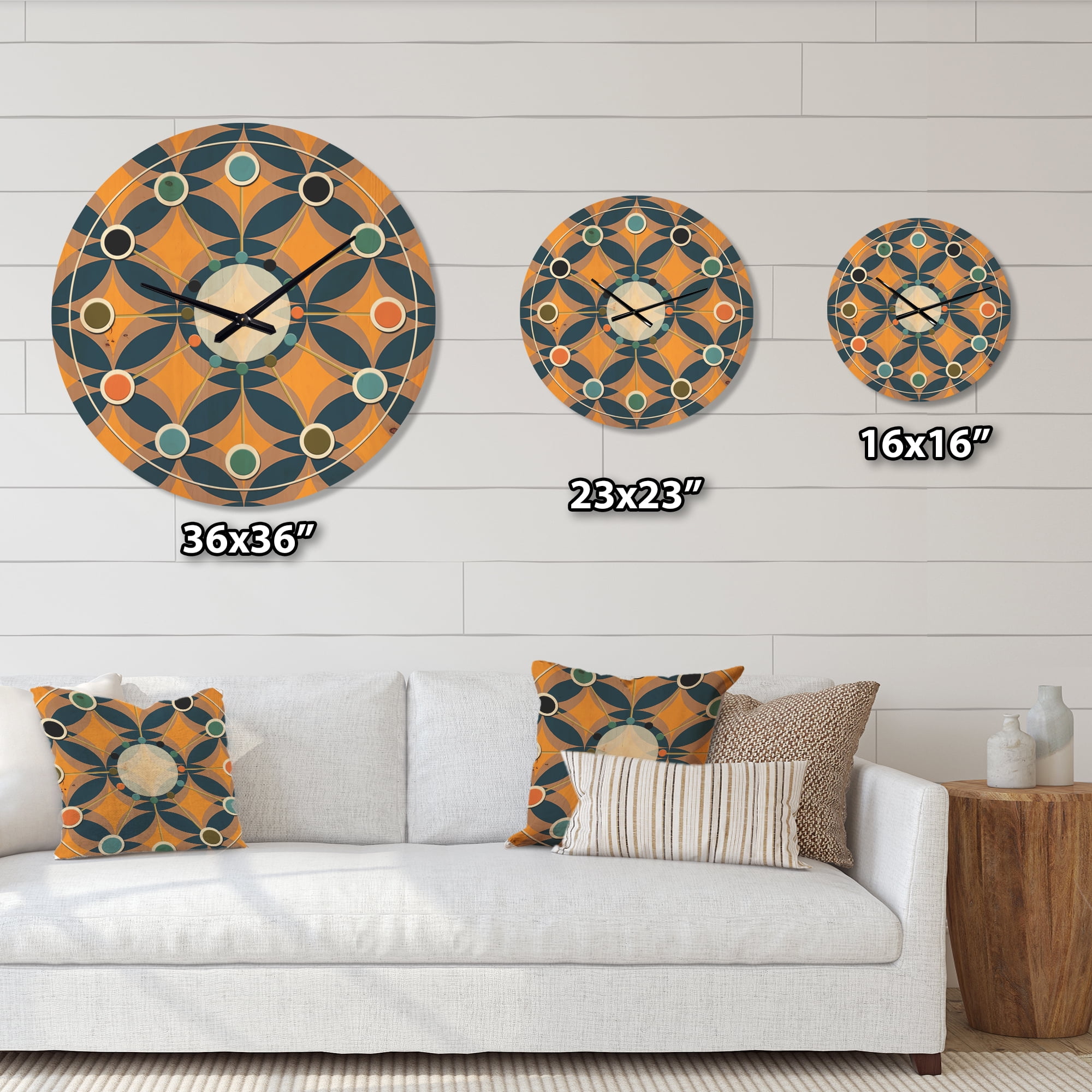 Designart 'Abstract Retro Design Pattern III' Mid-Century Modern Wood Wall Clock
