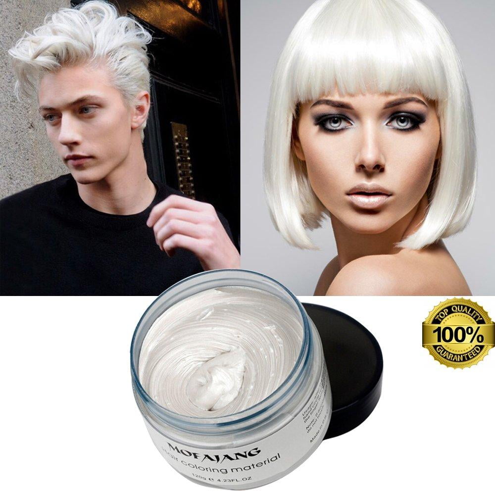 Mofajang White Hair Color Wax, Temporary Hairstyle Cream  oz Hair  Pomades, Natural White Hairstyle Wax for Party, Cosplay, Halloween, Date ( White) 