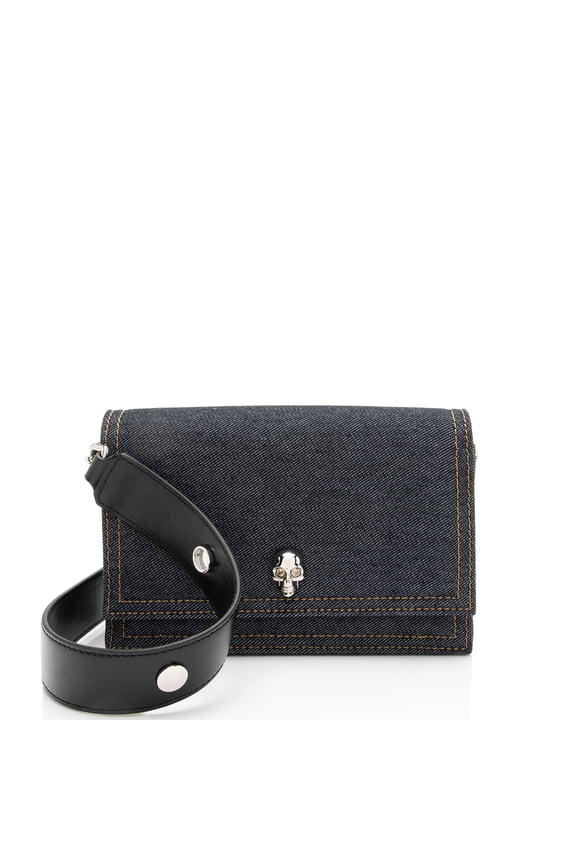 Pre-Owned Alexander McQueen Denim Biker Skull Shoulder Bag