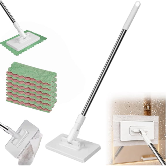 Snap Grip Mini Mop, Lazy Mops with One-Click Cloth Change, Locking Head with Sweeping Cloths for Wet & Dry Cleaning, Long Handle Stick for Multi-Surface Cleaning(39.37in,6 Cloths)