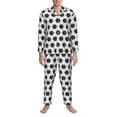 thumbnail image 3 of Fuzoiu Soccer Print Men's Long-Sleeved Pajama,Lounge Button Down Nightwear,Mens Notch Collar Pajama Set -Medium, 3 of 7