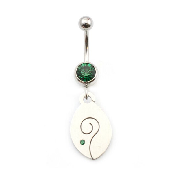 Belly Button Ring with Spiral and Cubic Zirconia Stone 14g