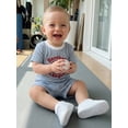 thumbnail image 3 of BemeyourBBs Toddler Baby Boy Baseball Outfit Cute Infant Baby Boy Summer Clothes Waffle Knit Ball Letter Embroidered Striped Short Sleeve T Shirts and Pockets Shorts Set, 3 of 9