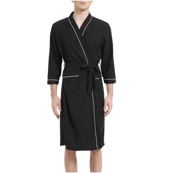 Birdeem Robes for Men Mens Casual Solid Color Pockets Binding Rope Long Sleeves Pajama Robes