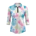thumbnail image 2 of Uorisanigo Hawaiian Palm Leaf Women's Dry-Fit Golf Polo Shirts Size XL Versatile Women's 3/4 Sleeve Athletic Golf Shirts Fashionable Zipper Neck Workout Sports Pullover Outing Wear, 2 of 7