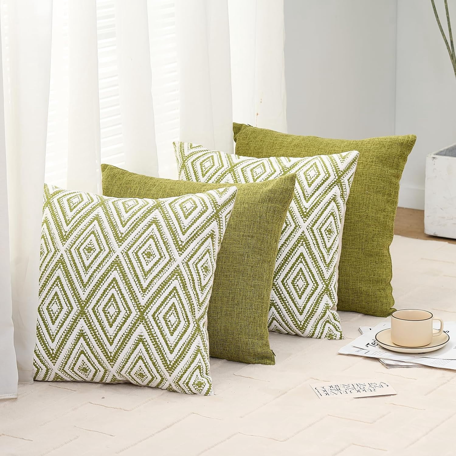 Wehilion Decorative Throw Pillow Covers Set of 2/4 Couch Pillows Linen Cushion Cover for Couch Sofa Living Room, 18"x18" inch