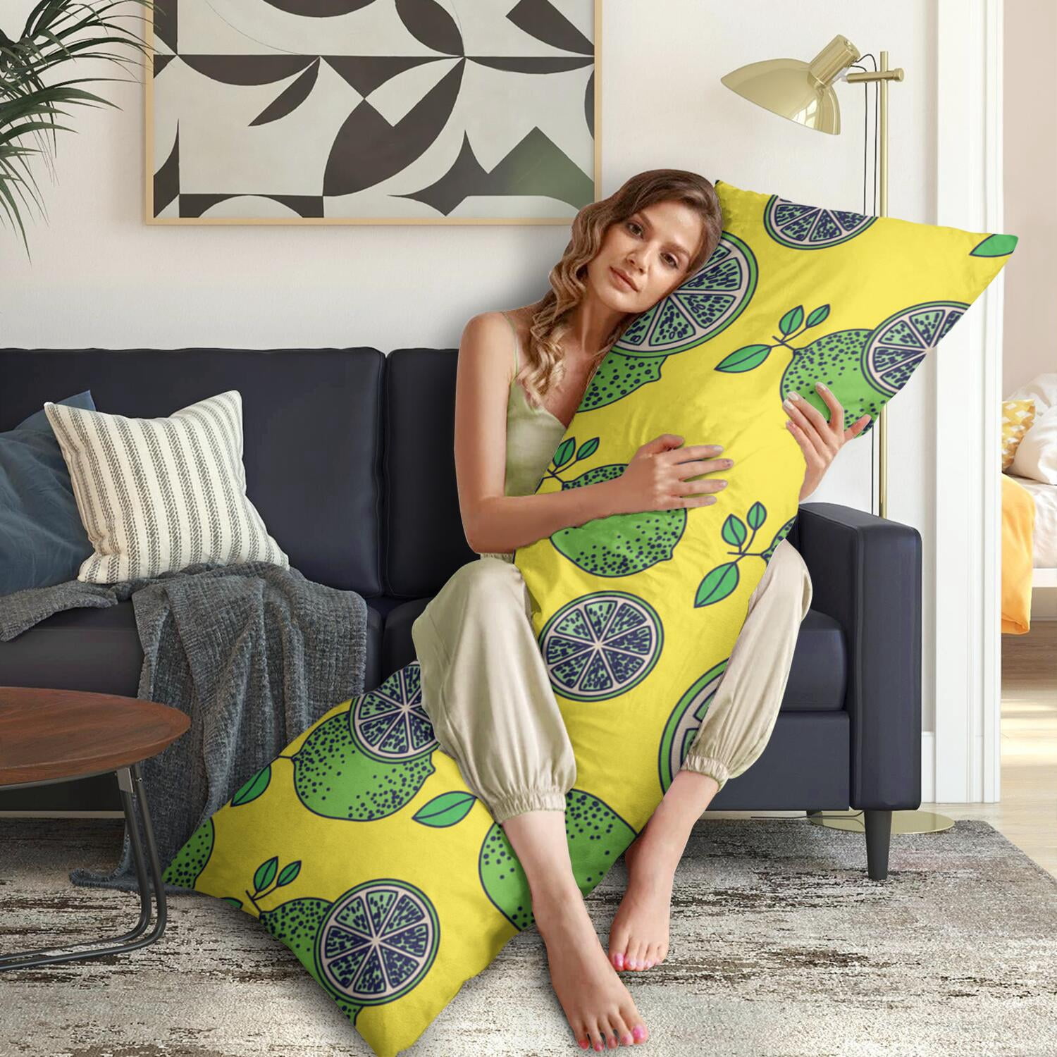 Summer Fruit Lemon Body Pillow Cover 20x54 - Retro Bright Yellow Design Stretchy Durable Pillow Case for Back & Knee Support