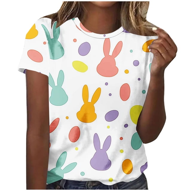 Tops de Cuello Redondo para las Mujeres de Moda Suelto Casual Ligeramente Impreso Manga Corta Camiseta Superior