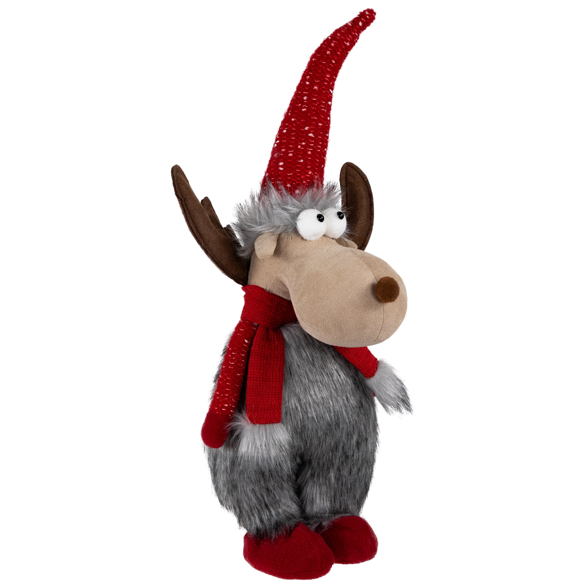 Northlight Standing Plush Moose Christmas Figure - 20" - Gray and Red
