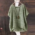 thumbnail image 3 of GEWSEY Summer Tops for Women 2025 Short Sleeve Crew Neck Linen Cotton Shirts Plus Size Gauze Casual Dressy Blouse Outfits (Green, 5XL), 3 of 3