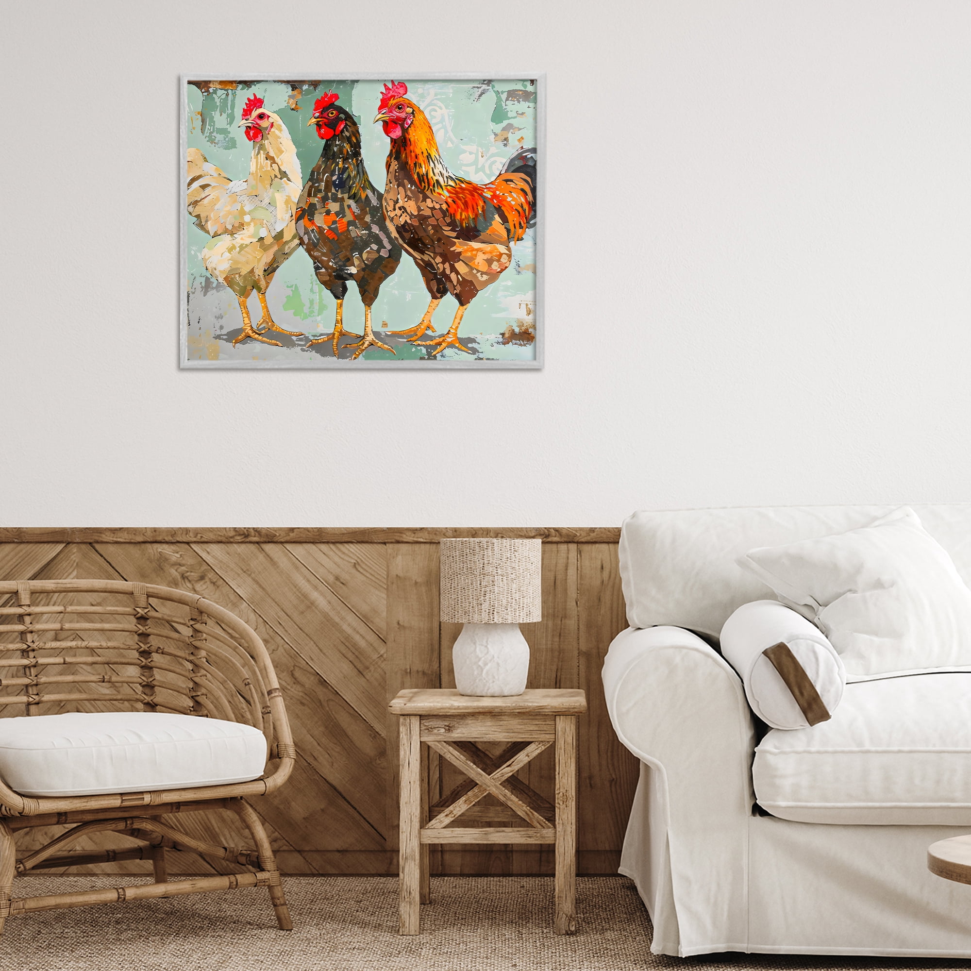 Stupell Industries Abstract Chickens Trio Gray Framed Giclee Art, design by Creative Studio