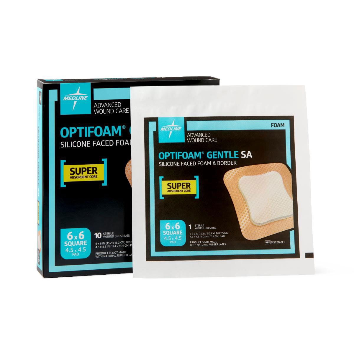 Optifoam Gentle Silicone-Faced Bordered Foam Dressings, 6" x 6", 10 Count