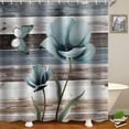 thumbnail image 4 of Cortina de ducha de poliéster con diseño de flores, impermeable, resistente a la humedad y al moho, para baño, 4 of 6