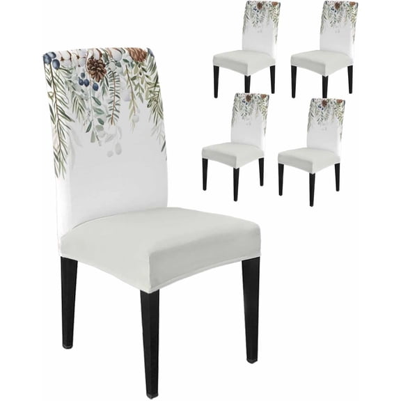 Chair Covers for Dining Room Set of 4,Christmas Pine Leaves Stretch Seat Protector Removable Washable Chairs Slipcovers for Kitchen Banquet Wedding Hotel,Winter Berries Hazelnuts