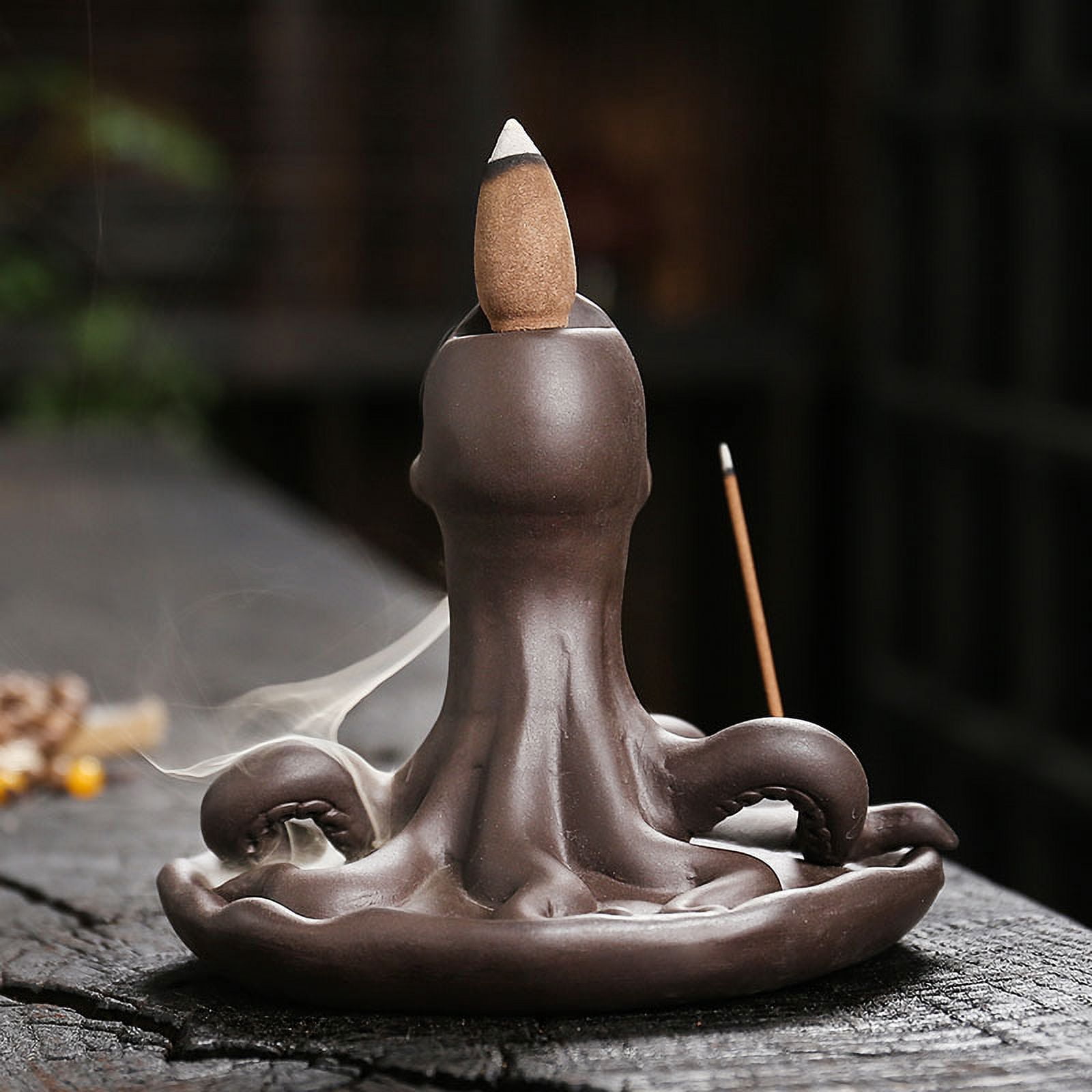 Purple Sand Ocean Animal Backflow Incense Burner,Creative Octopus Waterfall Smoke Incense Stick Holder Burner Home Craft Decoration