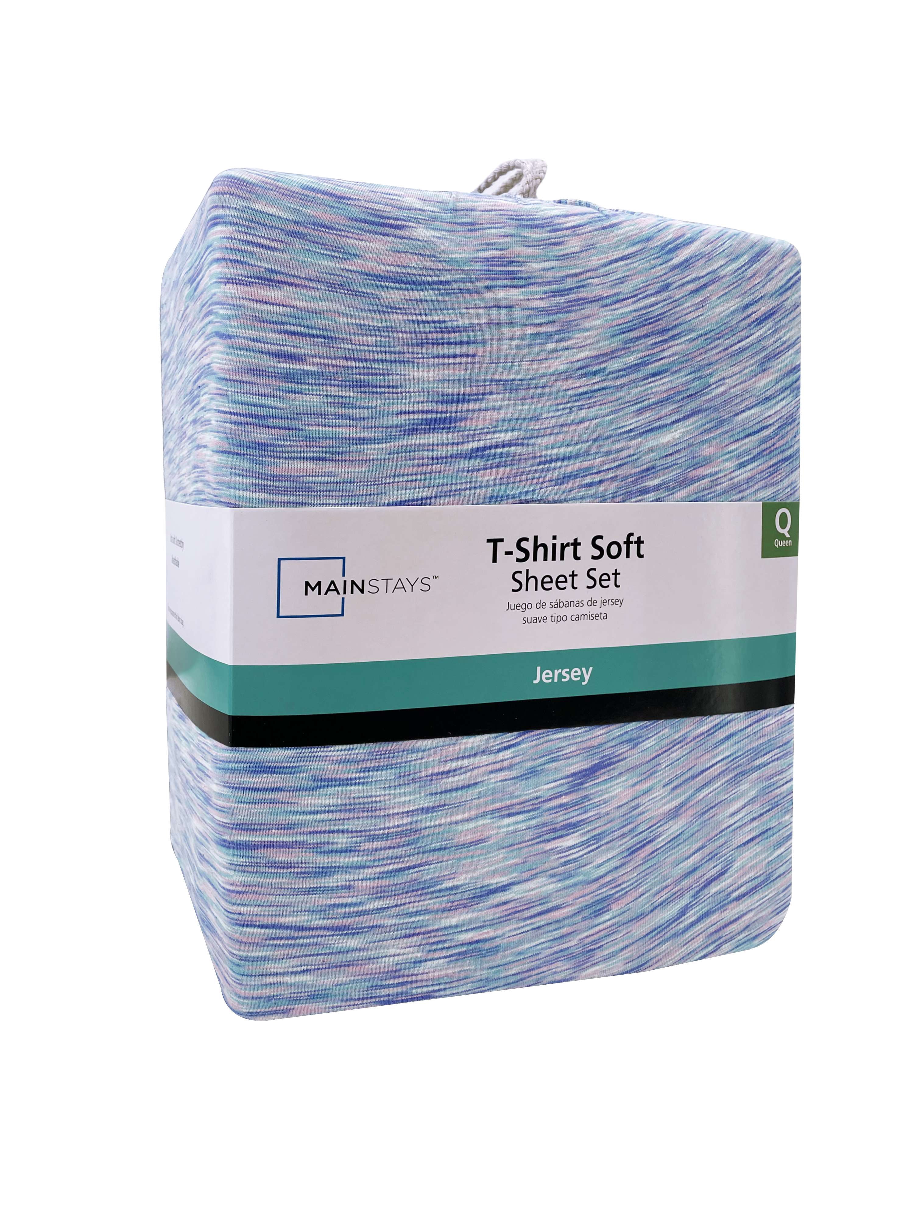 Mainstays 100% Cotton Extra Soft Jersey Bed Sheet Set, Queen, Purple Crackle, 4 Pieces