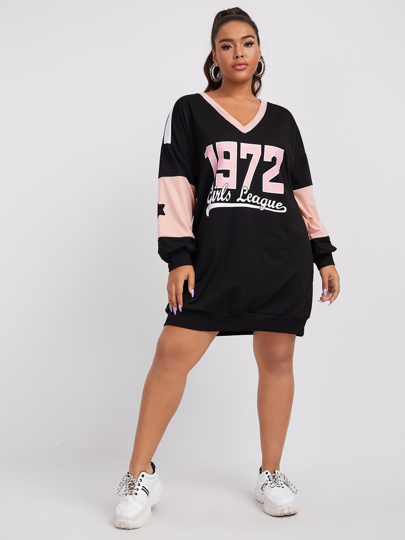 Women's Pluss Size Drop Shoulder Letter 