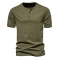thumbnail image 4 of Camiseta de manga corta de algodón de color liso con cuello Henry de verano, 4 of 5