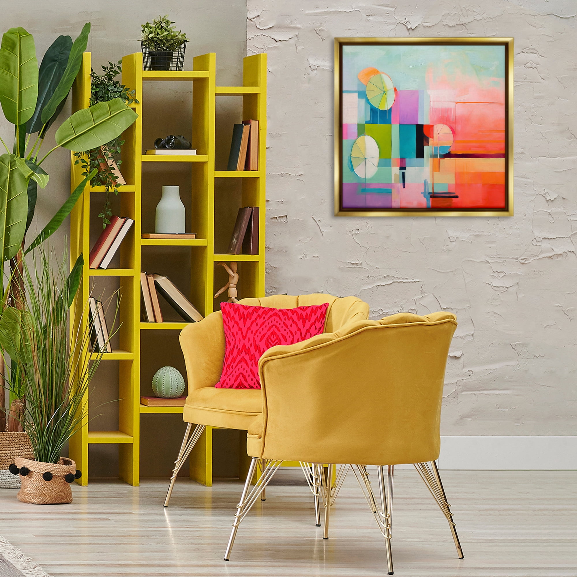 Stupell Industries Beach Umbrellas Abstraction Abstract Painting Gold Floater Framed Canvas Art Print Wall Art, 25 x 25