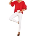 thumbnail image 3 of FANCYINN Women’s Chiffon Panel Blouse Half Length Ruffle Bell Sleeves V Neckline Loose Causal Top Shirt Red XL, 3 of 7