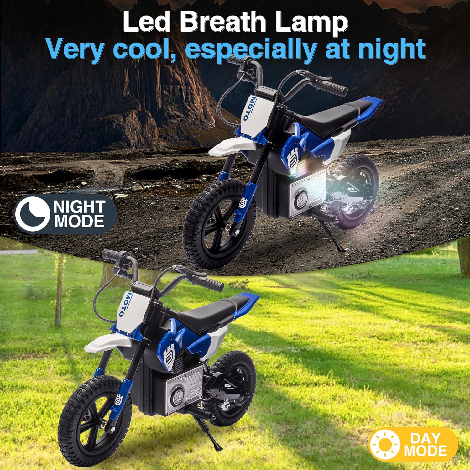 Ambifirner Electric Dirt Bike, 24V Ride on  w/LED Lights & Power Display, 200W Motor, Rear Shock absorber, Handbrake,Speed UP to 9.32MPH for Off-Road Street Bike